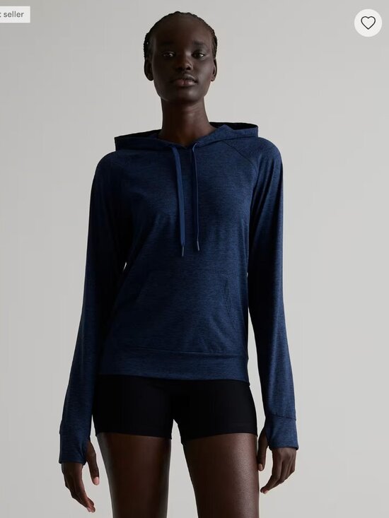 Quince Tops - Quince Flowknit Pullover Hoodie Heather Navy Soft Performance Athleisure Size S